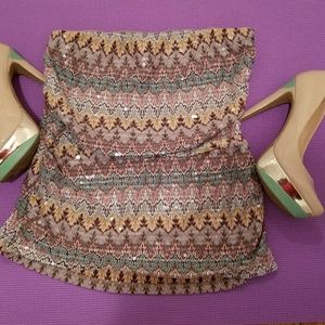 STRAPLESS SEQUINS MULTI COLORED EXPRESS TOP